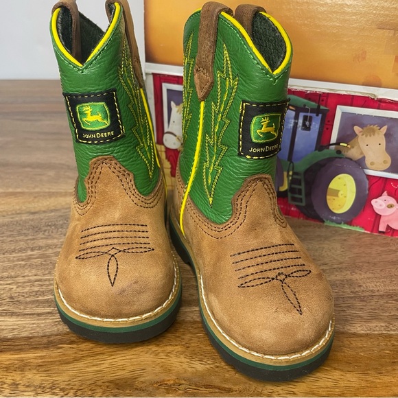 John Deere Shoes John Deere Johnny Poppers Green Leather Toddler Western Cowboy Boots
